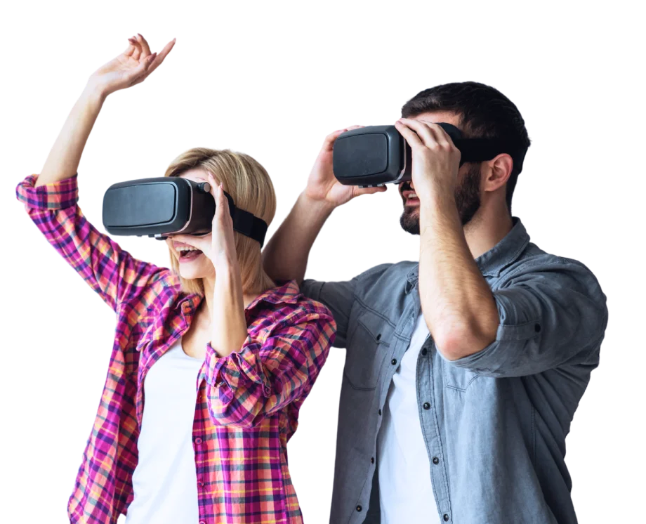People exploring an immersive virtual reality experience